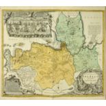 A German hand coloured engraved map of St Petersburg and surrounding area, circa 1734,