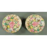 Two Chinese millefiori plates, late 19th/early 20th century, each with six character Guangxu mark,