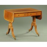 A reproduction Sheraton style mahogany and satinwood banded sofa table,