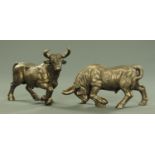 A pair of gilt metal bulls, tallest 46 cm, length +/- 62 cm.