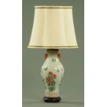 A modern Chinese porcelain table lamp, 20th century, modelled after an arrow vase,