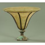 A Grecian style frosted glass bowl in patinated metal mount, 20th century,