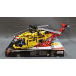 A boxed and assembled Lego Technic Rescue Helicopter (No.