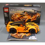 A boxed and assembled Lego Technic Chevrolet Corvette ZR1 car with manual (No.