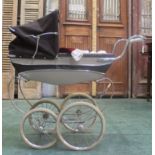 A coach built Silver Cross doll's pram in white and with grey trim and canopy,