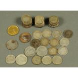 A small collection of Victorian and later silver coins to include a silver gilt sixpence, 1887,