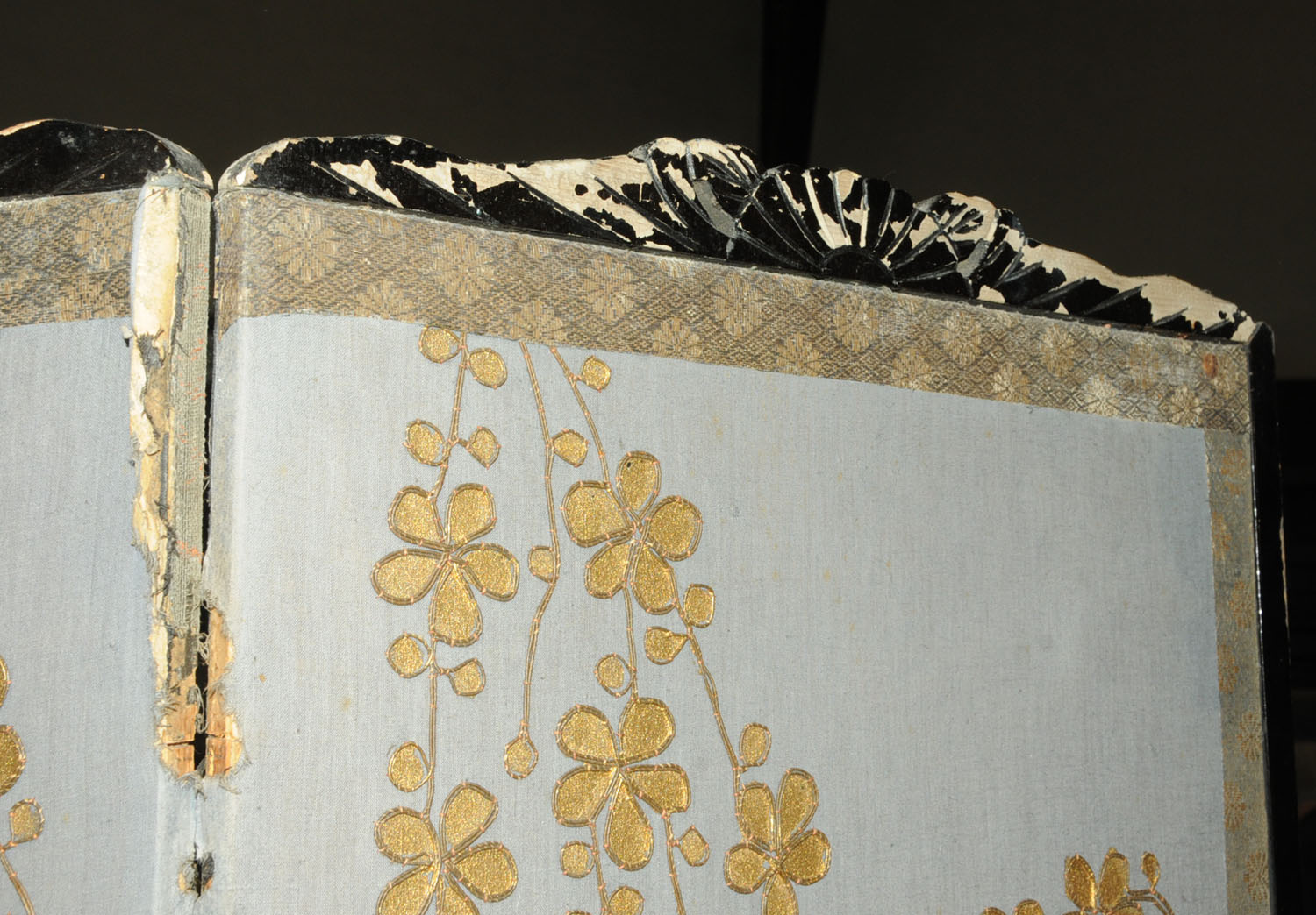 A Japanese embroidered four panel folding screen, circa 1900, - Image 11 of 12