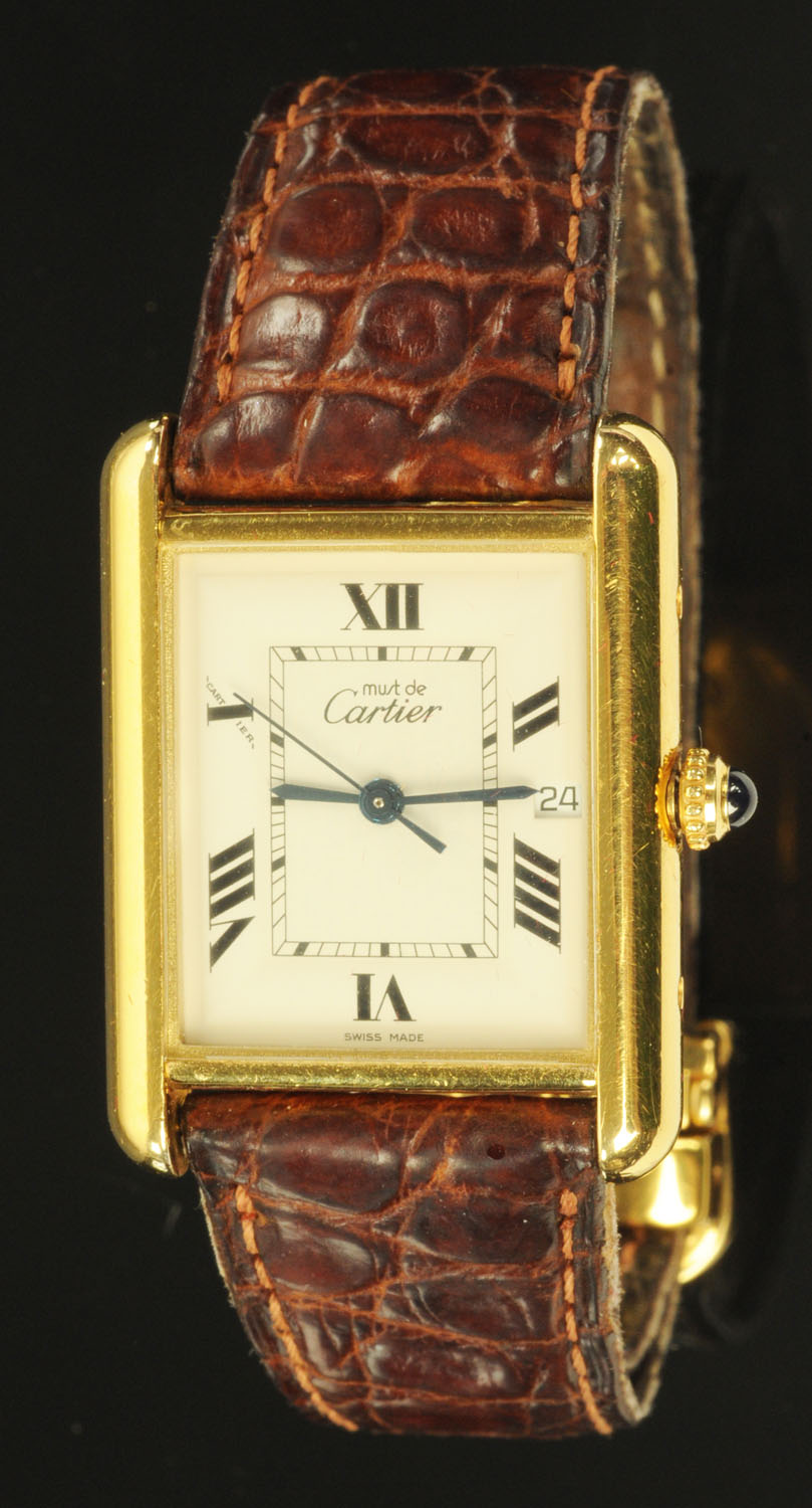 A ladies silver gilt Must de Cartier "Tank" wristwatch,