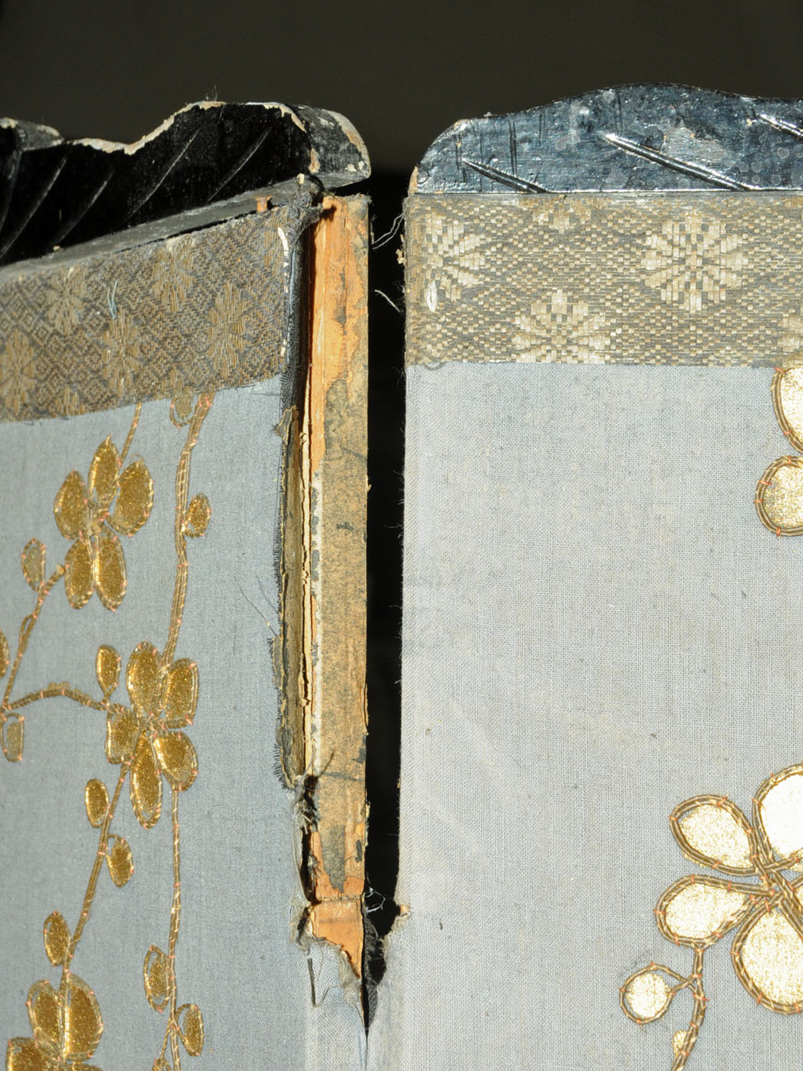 A Japanese embroidered four panel folding screen, circa 1900, - Image 10 of 12