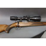 A CZ Cal 243 bolt action rifle, with trap door magazine,