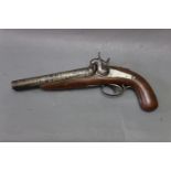 A mid/late 19th century Howdah style pistol, being a percussion double barrelled hammer gun,