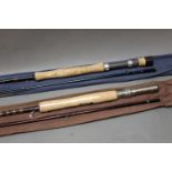 Two trout fly rods, a Shakespeare Radial carbon in two sections, 3 m,