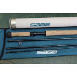 Sage graphite 3 salmon fly rod, 4 sections, 14', line 9, with hard tube.