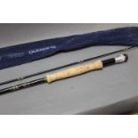 Hardy Fibalite perfection trout fly rod in two sections, 9', line 6.