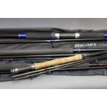 Three rods, Storm Rebel 10' beach caster, 2 sections, Shakespeare catcher spinning rod, 2 sections,