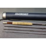 A Sage ZXL 490-4B fly rod, in four sections, 9', with hard rod tube.