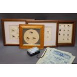 Four framed fly pictures, together with three copies of "The Fishing Gazette",