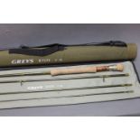 Grays X - Flite trout fly rod in four sections, 9', line 8 with hard rod tube.