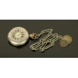 A Continental silver cased half Hunter pocket watch, with subsidiary seconds dial,