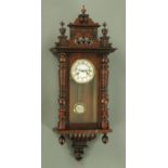 A Vienna style regulator wall clock, two train spring driven movement, height 90 cm, width 36.5 cm.