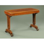 A Victorian rosewood centre table, with rectangular top and rounded corners,