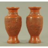 A pair of Japanese Tokoname red stoneware vases, late 19th century,