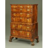 A Queen Anne walnut chest on chest,