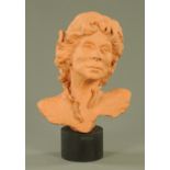 Meryll Evans, terracotta portrait bust of Josefina de Vasconcellos. Height including plinth 48 cm.