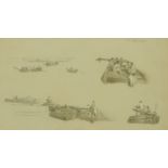 Sir John Crampton BT (1805-1886), pencil sketches of figures in boats,
