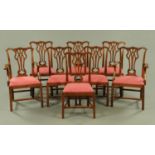 A set of eight George III style mahogany dining chairs, 19th century,