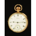 A Waltham 9 ct gold gentleman's open faced pocket watch, knob wind and with Roman numerals.