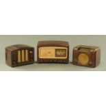 Three 1950's Bakelite radios, Cossor Melody Maker valve, Bush DAC 90A and another.