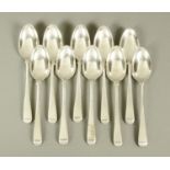 A set of ten early George III silver dessert spoons, six by Thompson Davis, London 1764,
