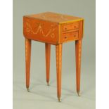 A 19th century painted satinwood work table, with elliptical drop leaves,