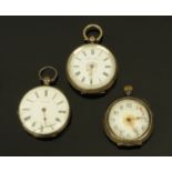 Three Continental silver fob watches, each with enamelled dial,