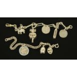 Two silver charm bracelets, with eight charms.