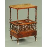 A Victorian walnut Canterbury whatnot stand, with brass three quarter gallery,