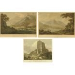 An 18th century hand coloured engraving of Grasmere and Grange in Borrowdale,