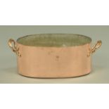 A 19th century oval copper pan with cast handles, stamped R.L.S.