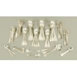 A loose part canteen of beaded cutlery, comprising 12 serving spoons, 12 table forks (1 matched),