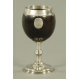 An 18th century Continental silver mounted polished coconut cup,