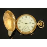 A 9 ct gold cased full hunter Waltham pocket watch, Birmingham 1922,