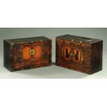 Two similar Chinese elm tabletop cabinets, each with metal fittings,