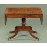 A Regency mahogany rosewood crossbanded sofa table, with half round beaded moulded edge,