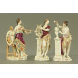 A set of three Volkstedt porcelain figures, emblematic of the Arts, late 19th century,