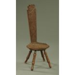A Welsh style carved oak spinning chair.