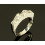 An 18 ct white gold princess cut diamond set ring, diamond weight +/- .91 carats, size M/N.