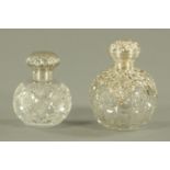 Two cut glass and silver mounted scent bottles, Birmingham 1904 and 1996,