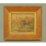 A late 19th/early 20th century comical hunting scene, coloured lithograph,