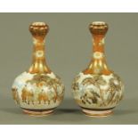 A pair of Japanese Satsuma porcelain garlic neck vases, circa 1900,